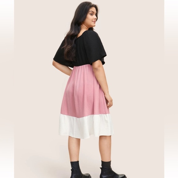 BloomChic Plus Size Colorblock Contrast Patchwork Gathered Raglan Sleeve Dress - Picture 2 of 8